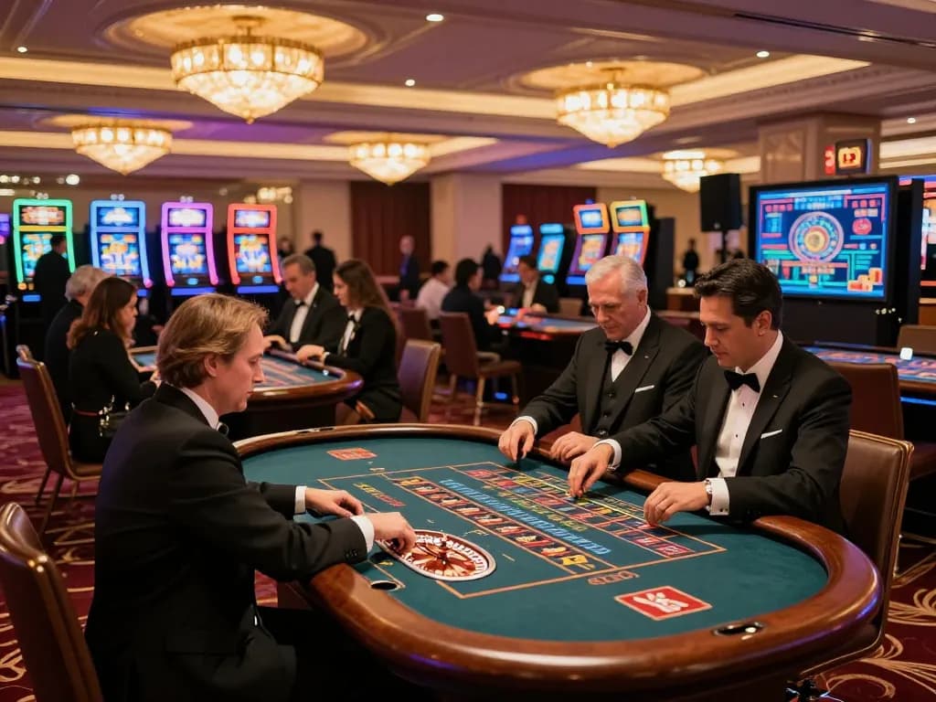 Engaged players at a TG88 roulette table, with vibrant casino atmosphere and dynamic betting action.