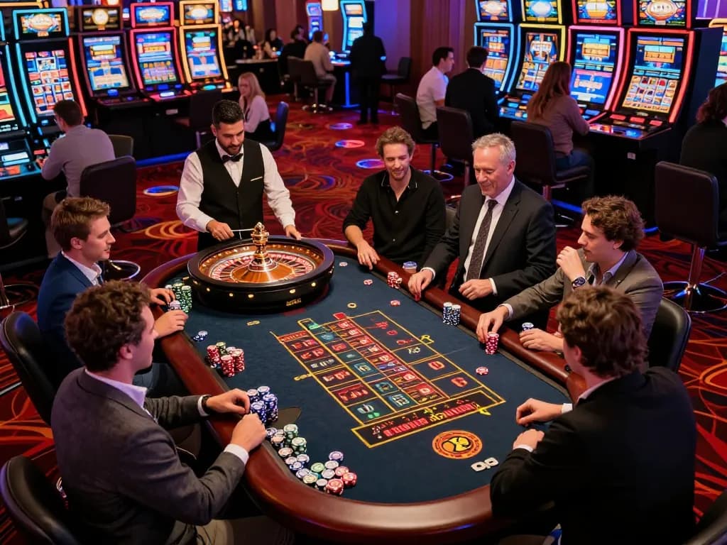 Experience the excitement of gambling with giường bệnh nhân supporting players at a bustling roulette table.