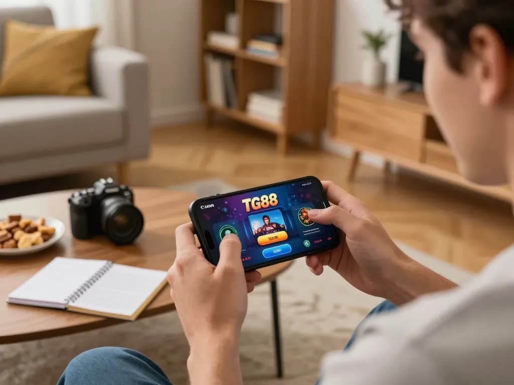 Player exploring TG88 casino app for exciting online gaming engagement at home