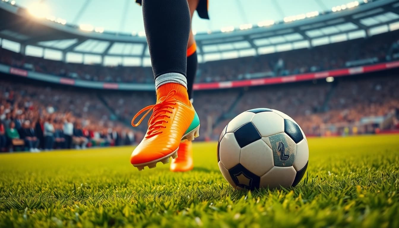 El jugador de fútbol destaca con sus botines predator naranjas en acción, mostrando agilidad y destreza.