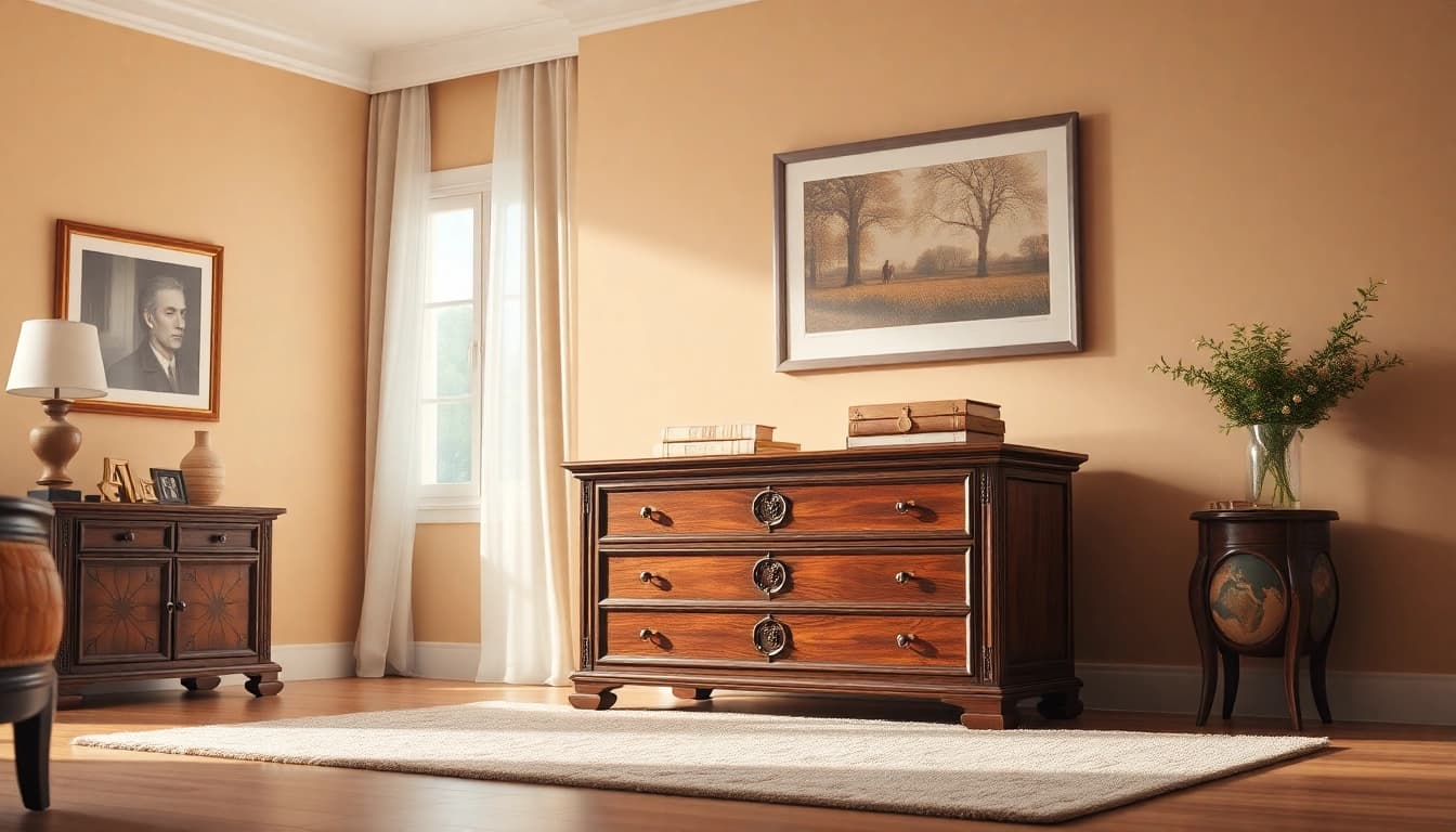 Elegant chest of drawers accentuating a serene bedroom ambiance, enhancing decor.