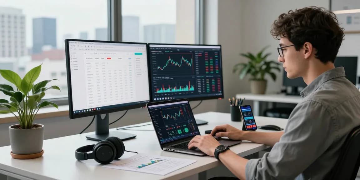 使用股指回测数据接口的金融科技开发人员在现代办公环境中进行实时市场分析。