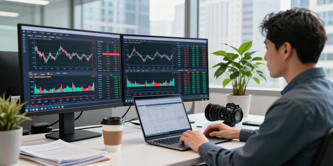 Traders analyzing NASDAQ live data in a modern office setting with dynamic charts