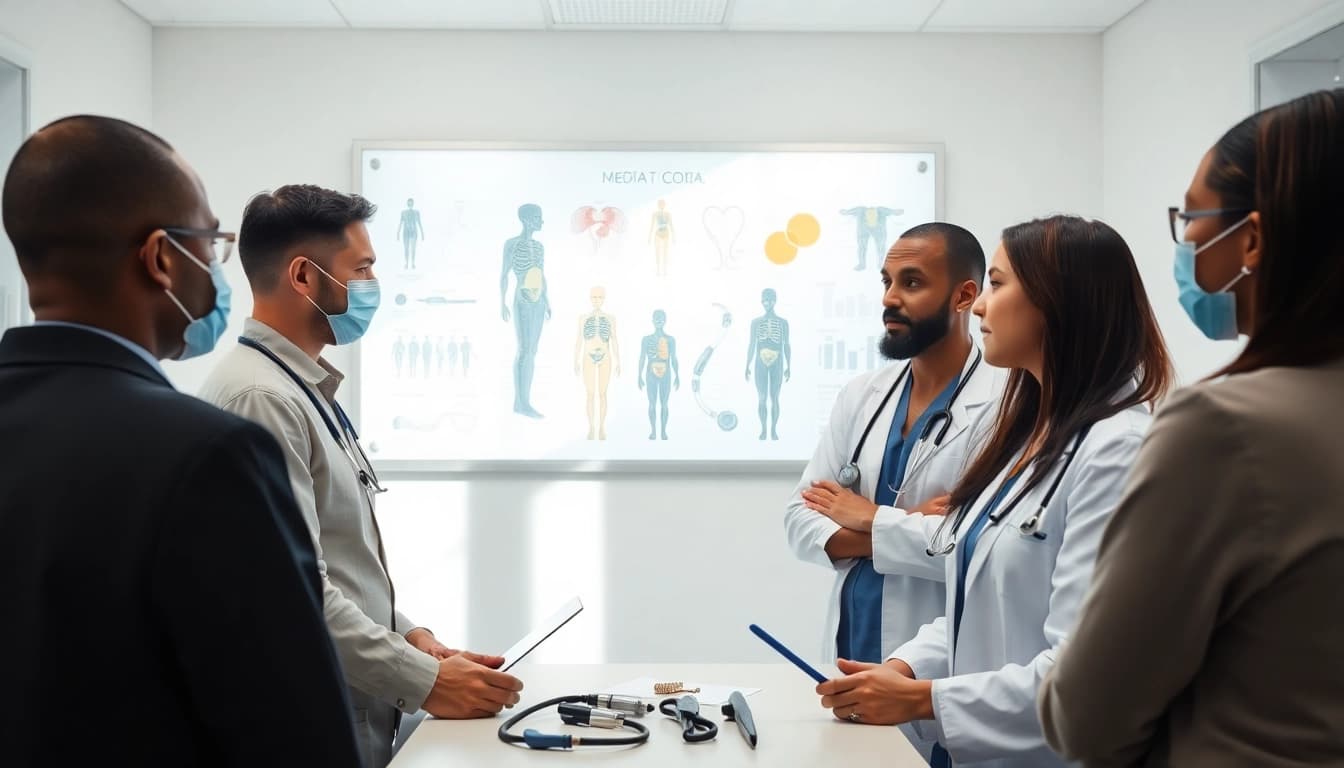 Scena che illustra il significato di eterologa, con specialisti medici in discussione.