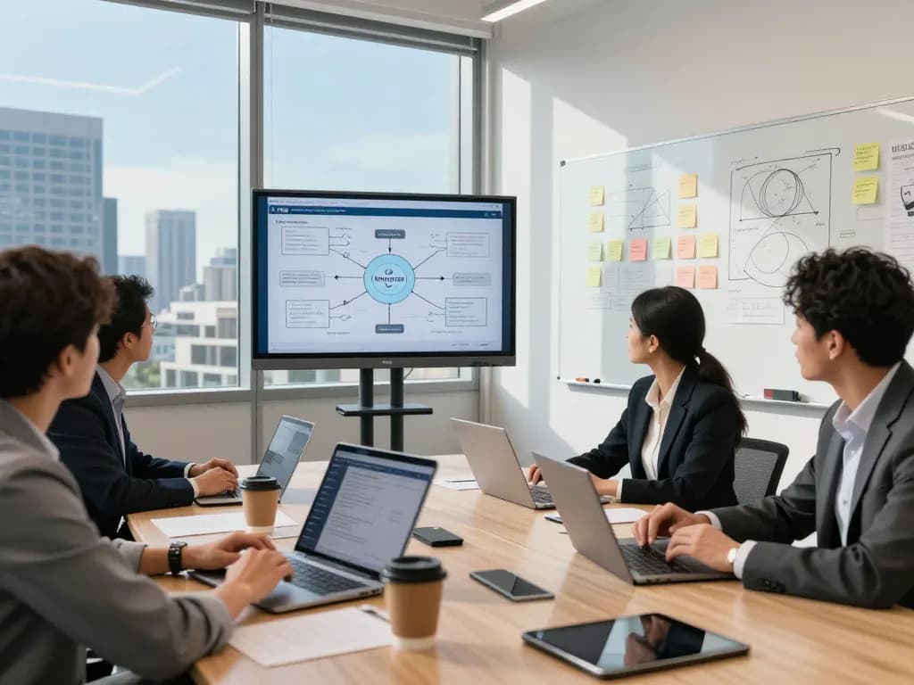Team discussing security challenges in a modern office environment, showcasing collaboration.