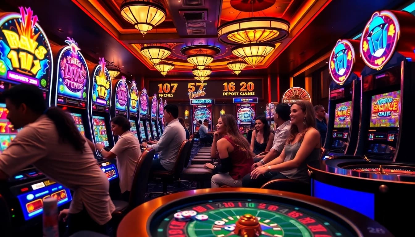 Para pemain menikmati kegembiraan di area mesin slot dengan fokus pada permainan slot deposit 1K.