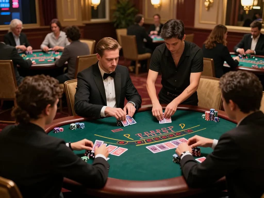 Players enjoying an engaging blackjack game at fly88 casino with dynamic dealer interaction