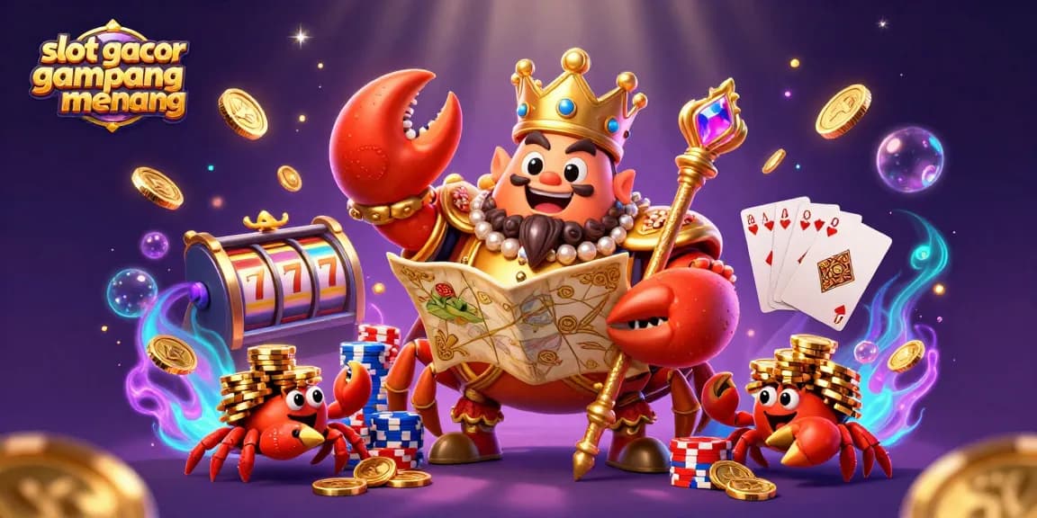 Experience slot gacor gampang menang with a scene featuring a golden crab emperor and exciting casino elements.