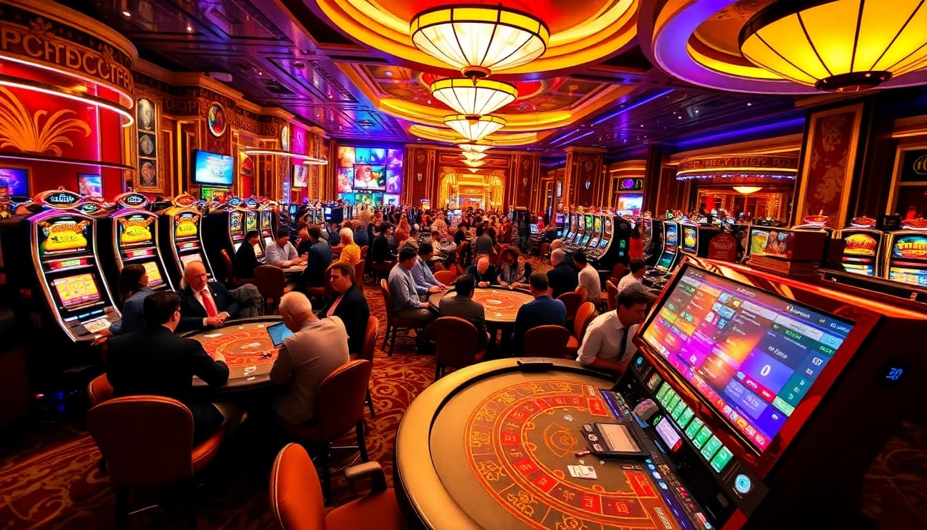 Engaging scene of Non gamstop Casino Uk with players enjoying various games in a vibrant atmosphere.
