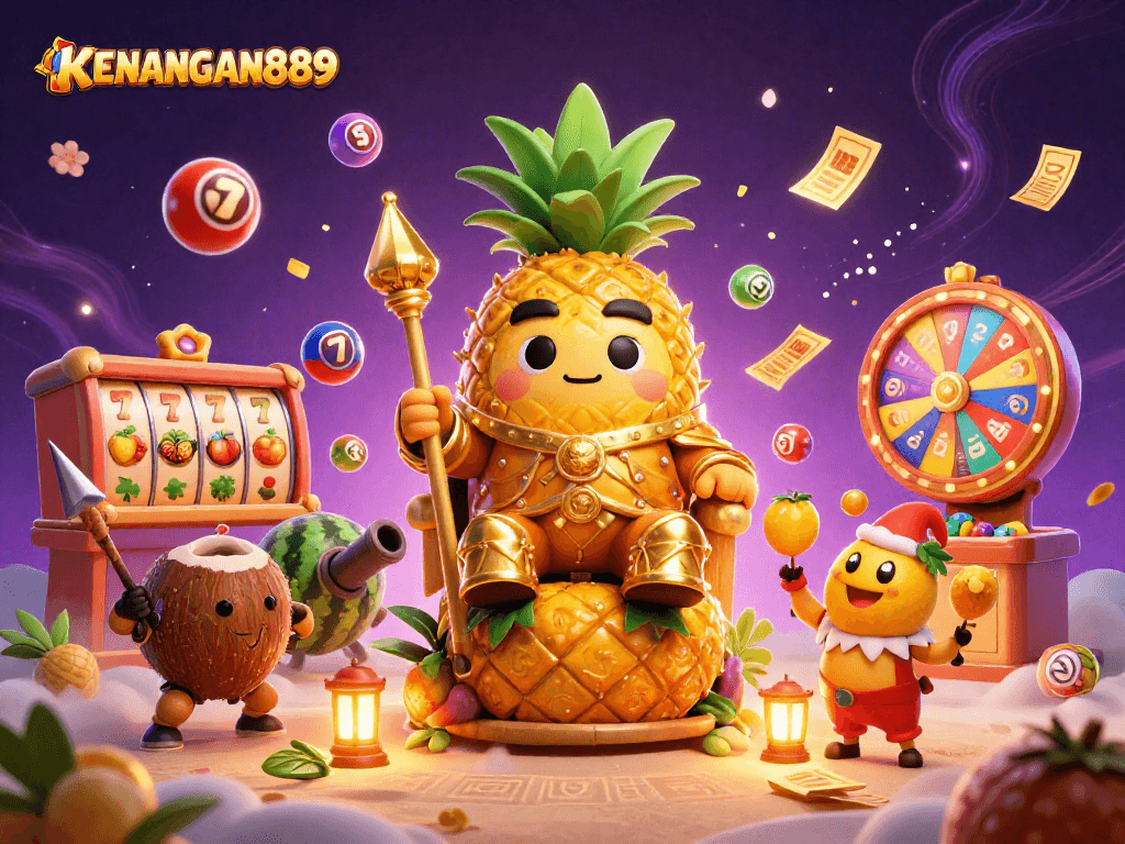 Experience the vibrant world of KENANGAN889 with this captivating 3D illustration showcasing dynamic casino elements.