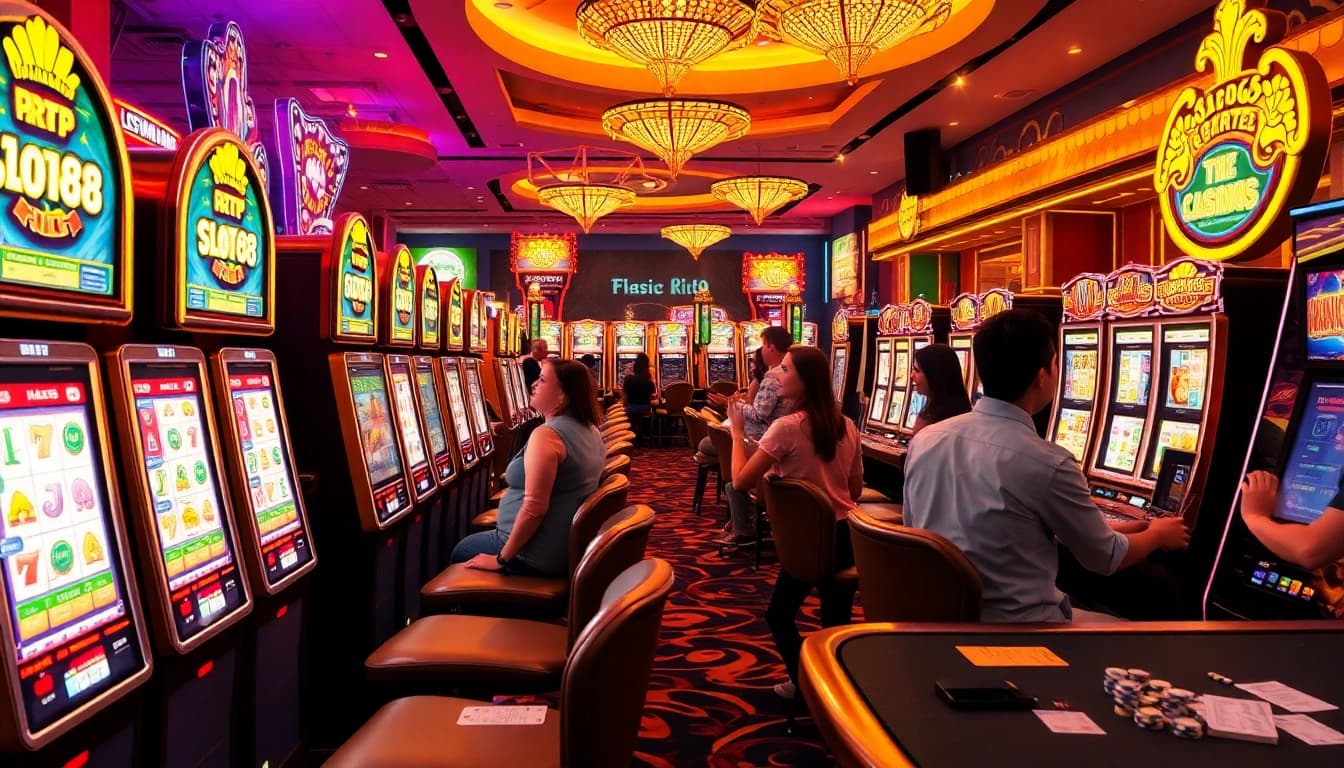 Players enjoying the thrilling atmosphere at slot88 rtp slot machines in a vibrant casino setting.