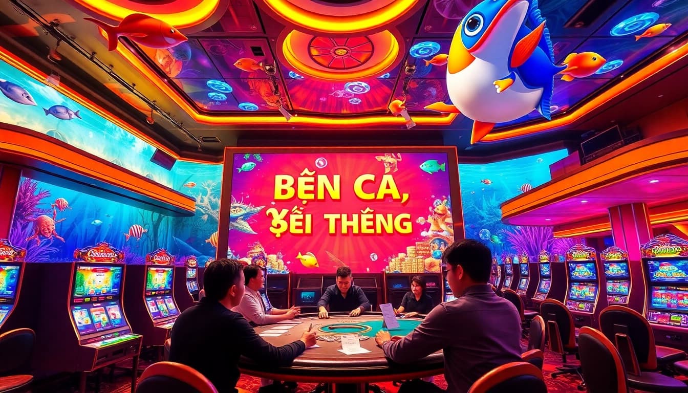 Players engaging in bắn cá đổi thưởng, showcasing excitement in an immersive underwater casino.