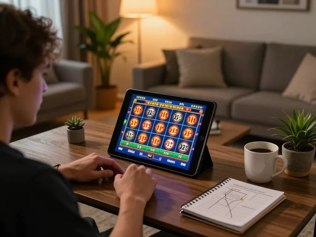 Gameplay menarik dari demo slot pg di tablet di tengah suasana rumah yang nyaman, menampilkan taruhan strategis.