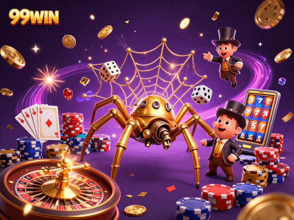 Experience the thrill of 99WIN with a dynamic 3D casino scene, showcasing excitement and winning potential.