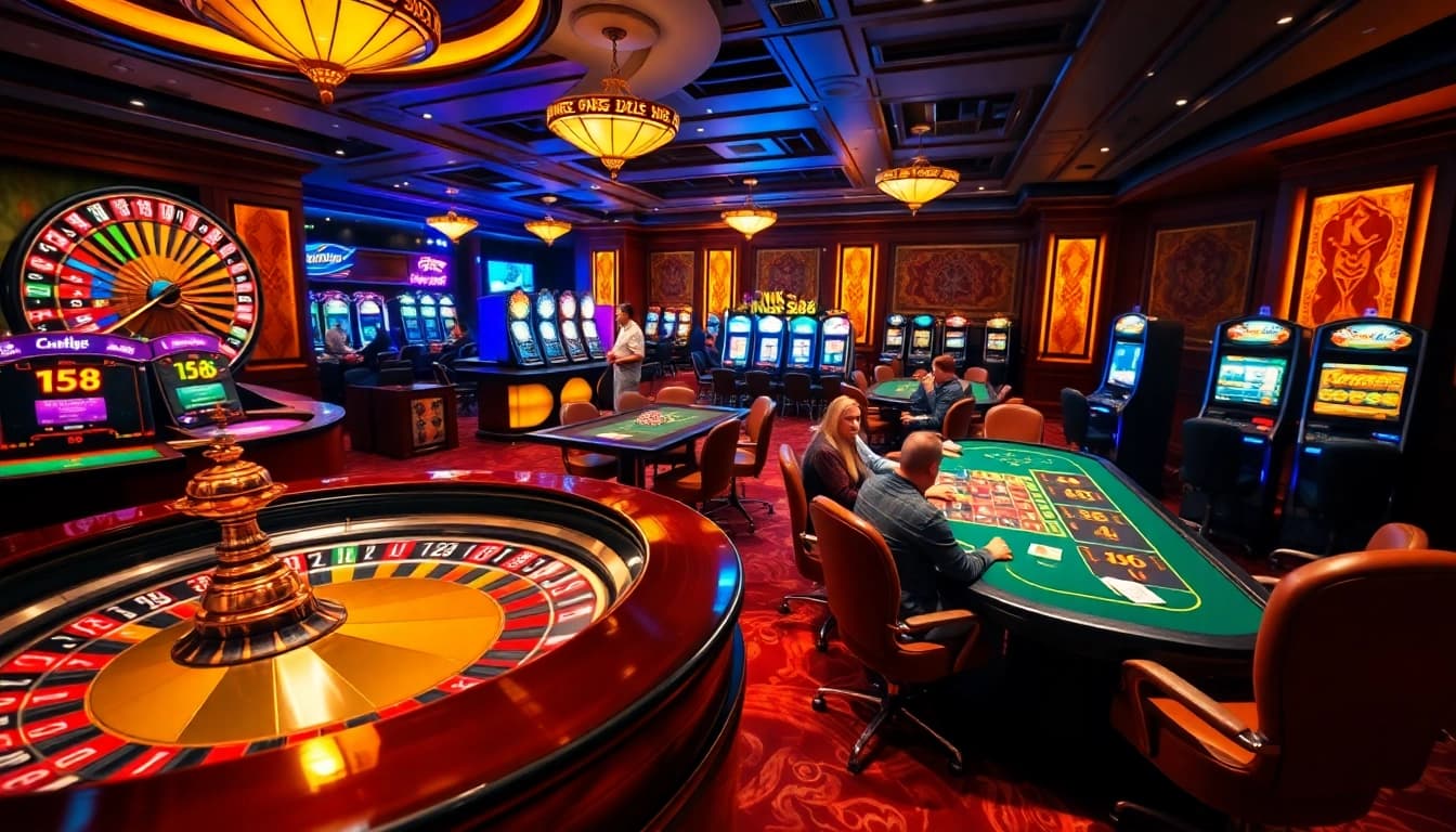 Players enjoying thrilling games at an NK88-themed casino table, rich in excitement and luxury.