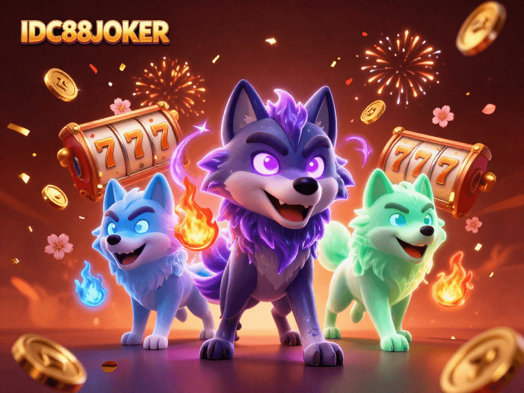 Experience thrilling wins at IDC88JOKER with dynamic slot reels, coins, and festive elements.