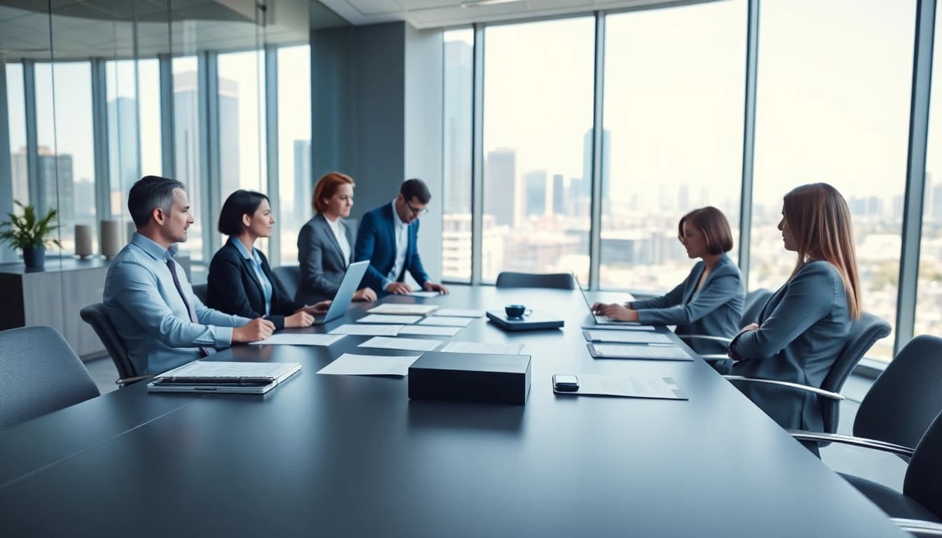 Evaluate contracts and grants during a professional meeting in a city office setting.