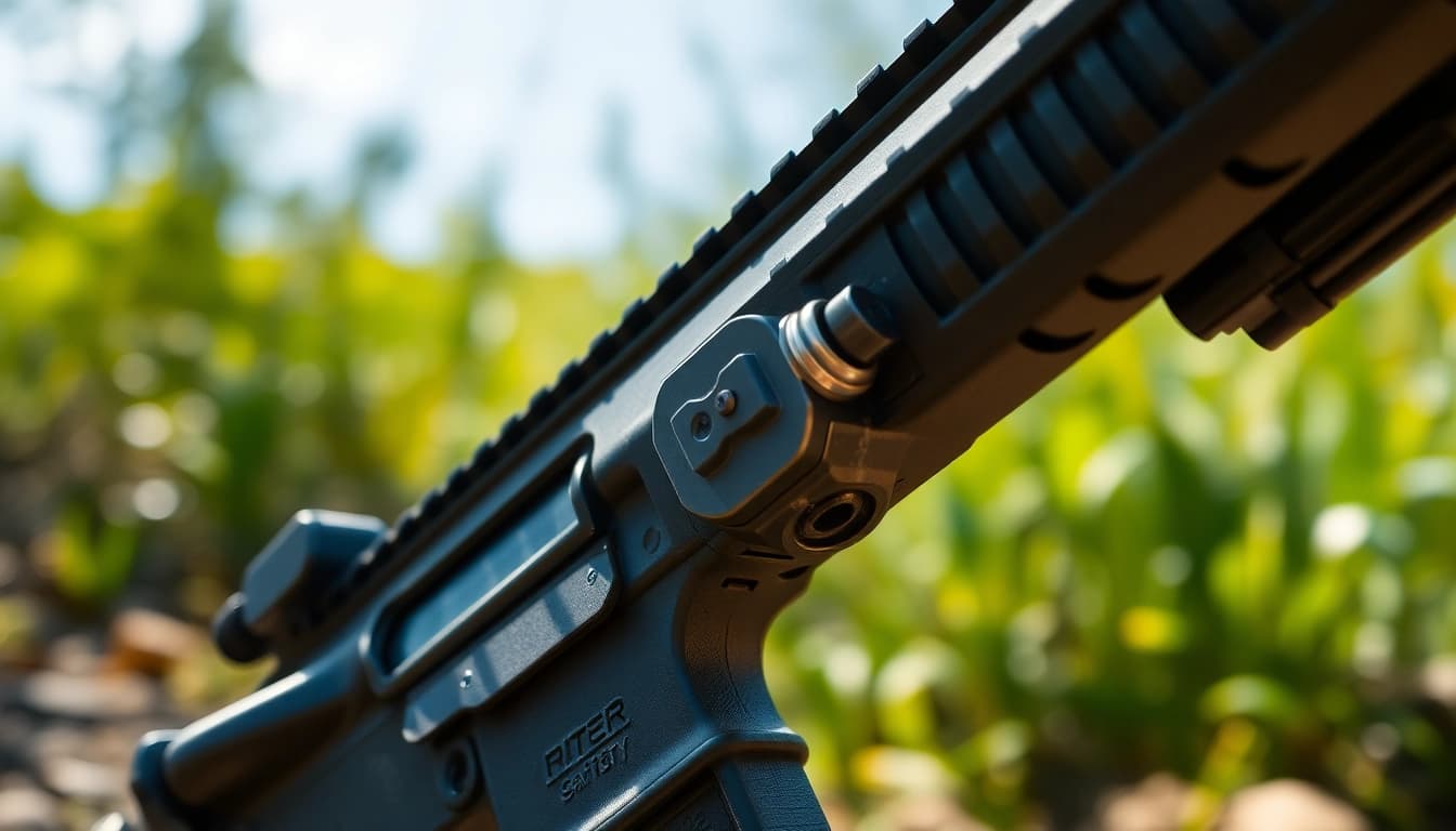 Close-up view of the ar super safety trigger installed in an AR-15 platform, highlighting its design.