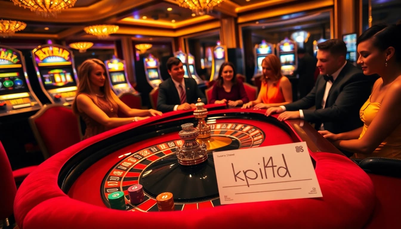 KPI4D players enjoying an exciting game at a luxurious casino table filled with poker chips.