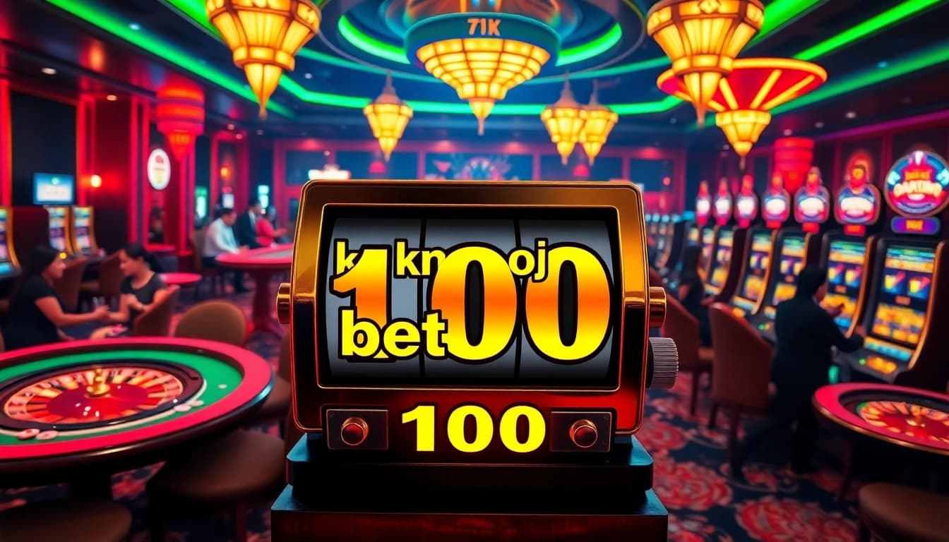 Experience excitement at the slot kamboja bet 100 machine in this vibrant casino scene filled with engaging activities.