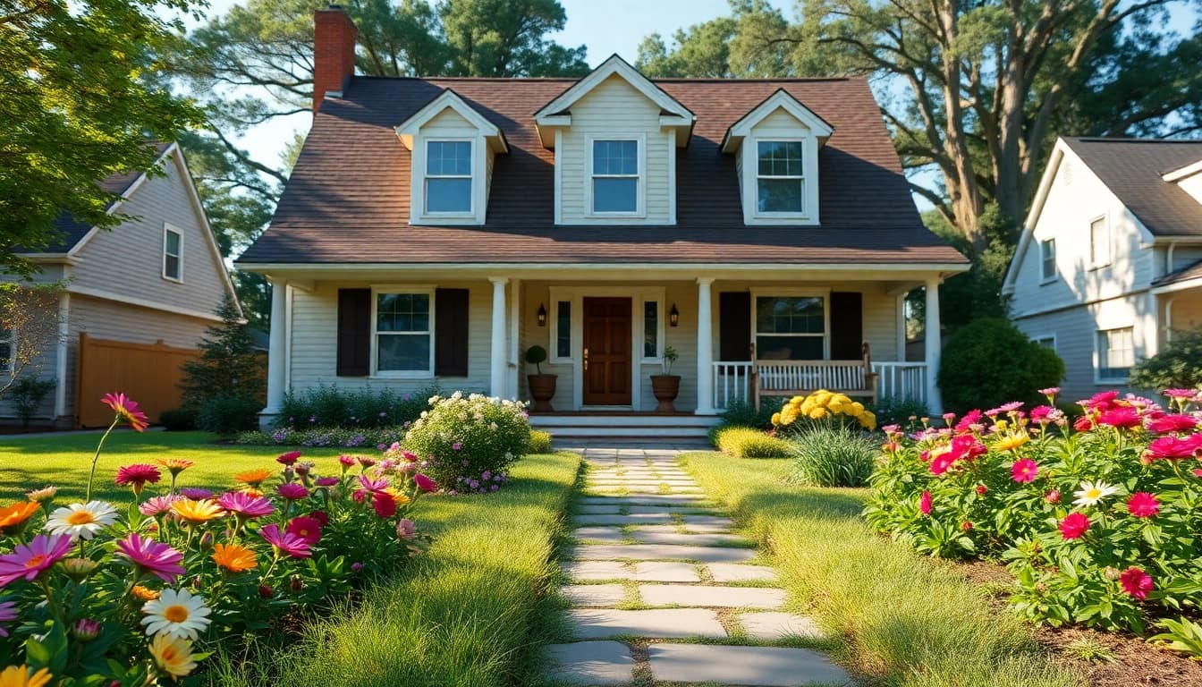 Stunning colonial home build with manicured gardens and sunny ambiance.