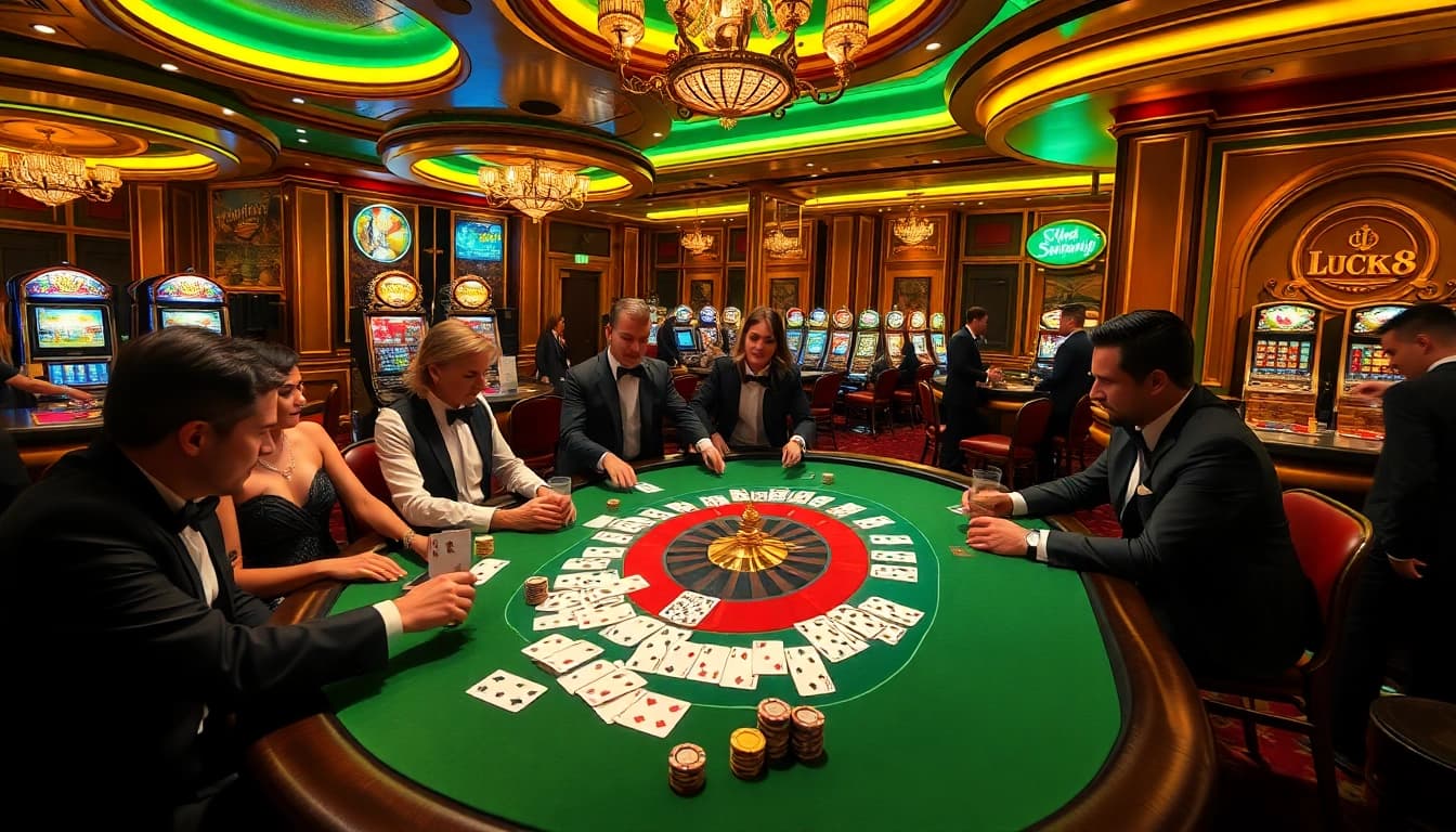 Trải nghiệm sự hứng khởi của LUCK8 và LUCKY8 tại một casino sang trọng với những người chơi cuốn hút và bầu không khí sôi động.