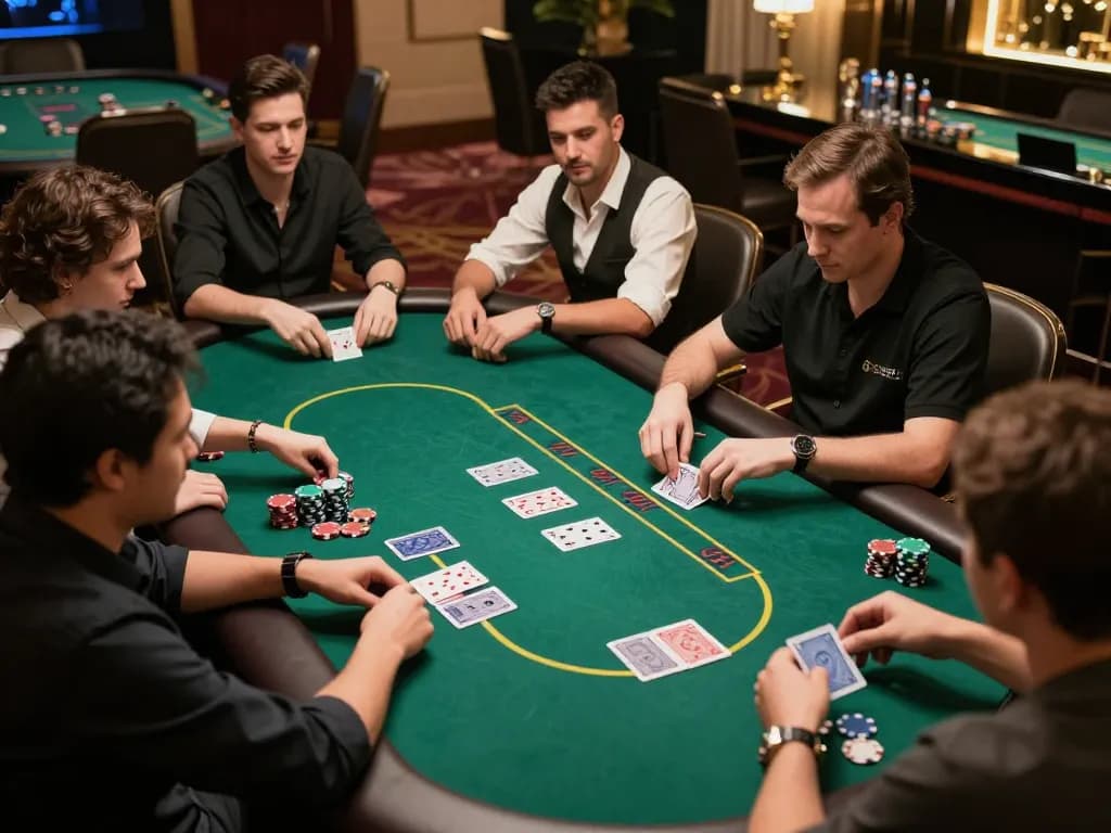 Players engaged in a thrilling poker game at KKWIN casino, showcasing strategic gameplay and excitement.