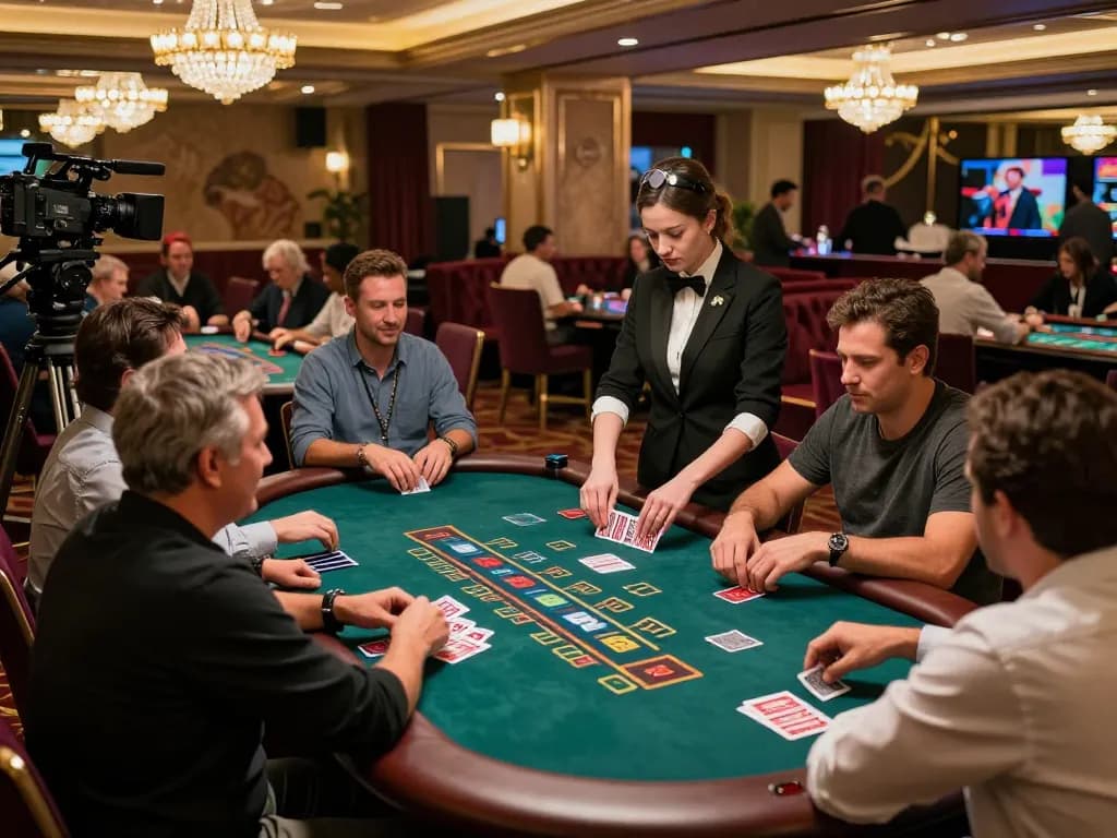 A thrilling blackjack scene at 789win casino with players strategizing their bets and a focused dealer.