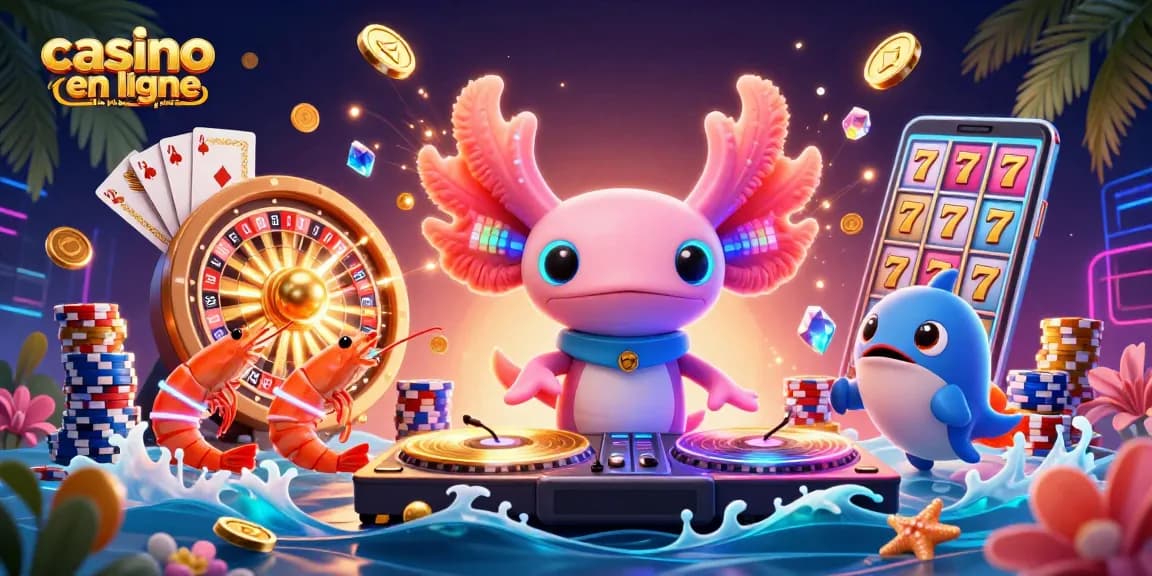 Illustration vibrante du casino en ligne le plus payant, avec des personnages animés et des éléments de jeu