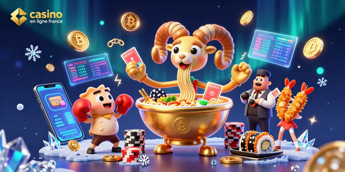 Jouez dans un casino en ligne France avec une illustration dynamique de personnages et éléments colorés.