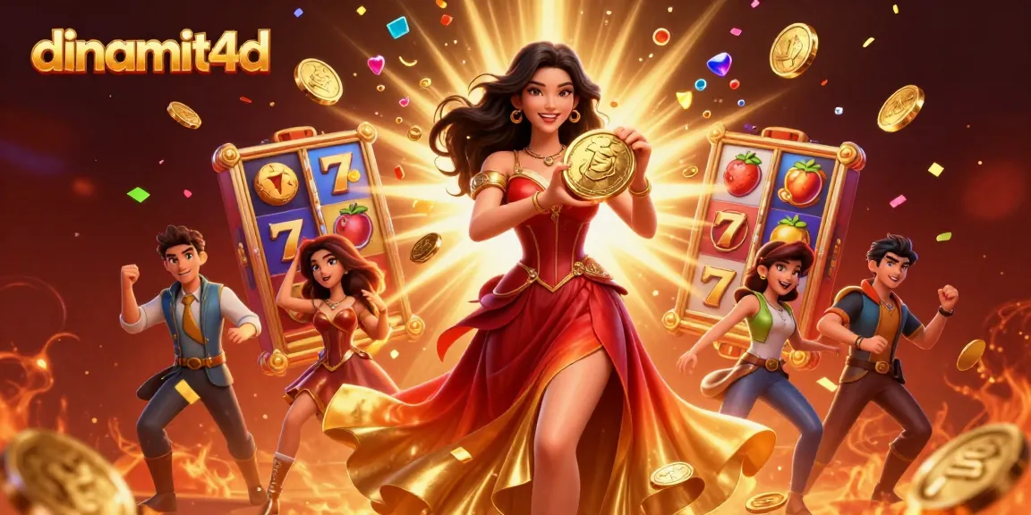 Experience the excitement of dinamit4d with a stunning jackpot celebration illustration featuring vibrant casino elements.