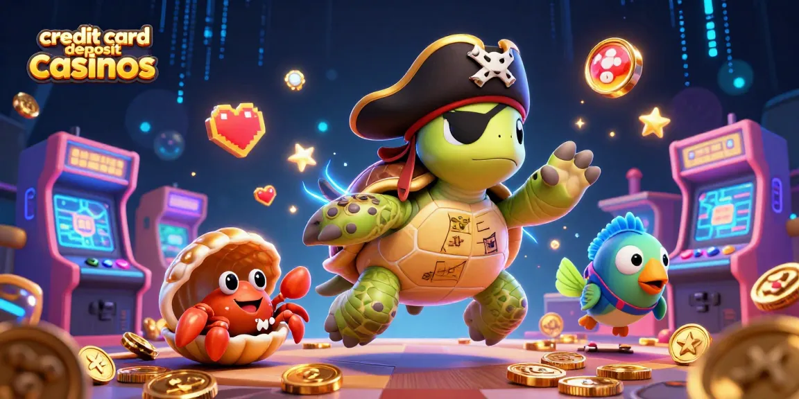 Experience fun at credit card deposit casinos with colorful characters and arcade game elements.