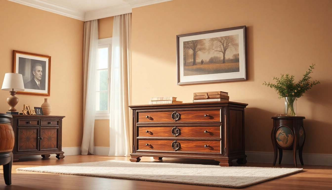 Elegant chest of drawers accentuating a serene bedroom ambiance, enhancing decor.