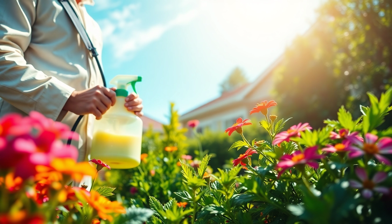 Implementing environmentally friendly bug service in a vibrant garden by a professional.