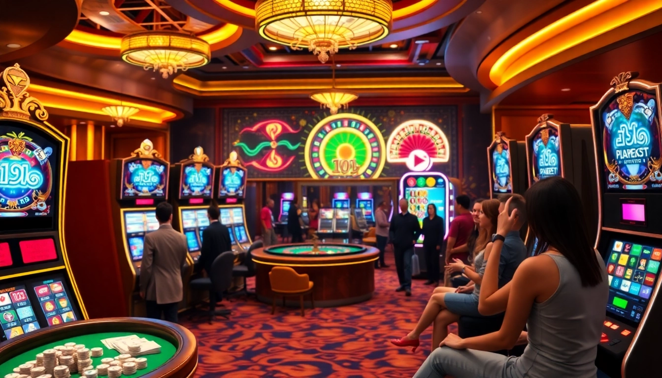 Players enjoying various pragmatic slots in a vibrant casino atmosphere with colorful machines.