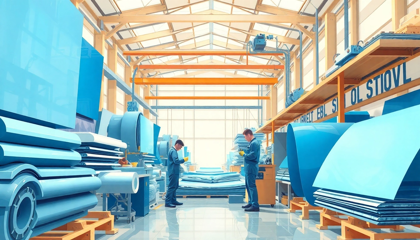 GRP Manufacturer workshop showcasing skilled technicians and vibrant composite materials.