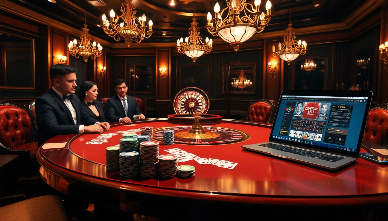 Scène engageante d'une installation luxueuse mettant en avant le meilleur casino en ligne avec des jetons de poker et des cartes.