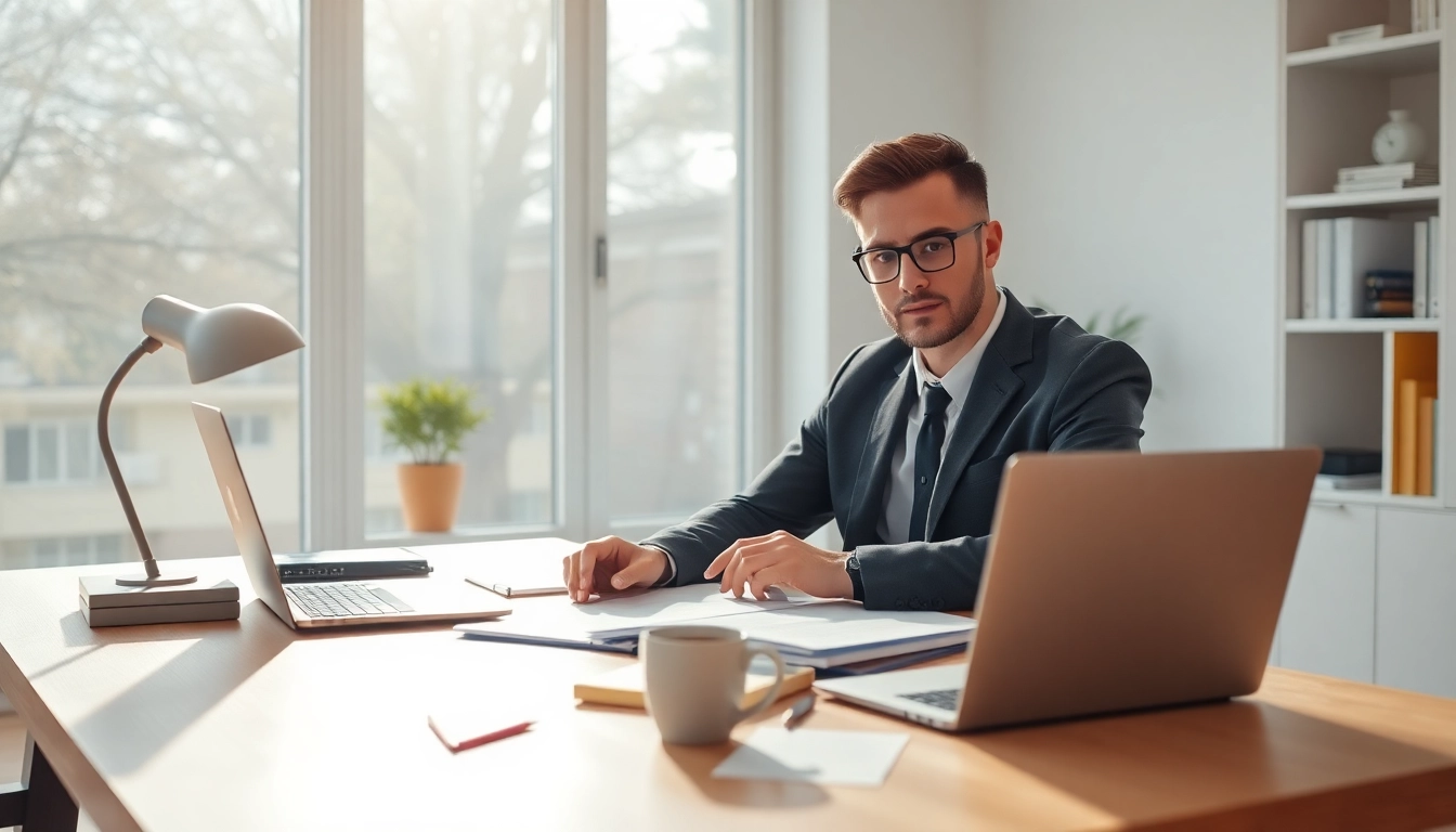 Hire someone to take lsat for you while a professional studies at a modern desk.