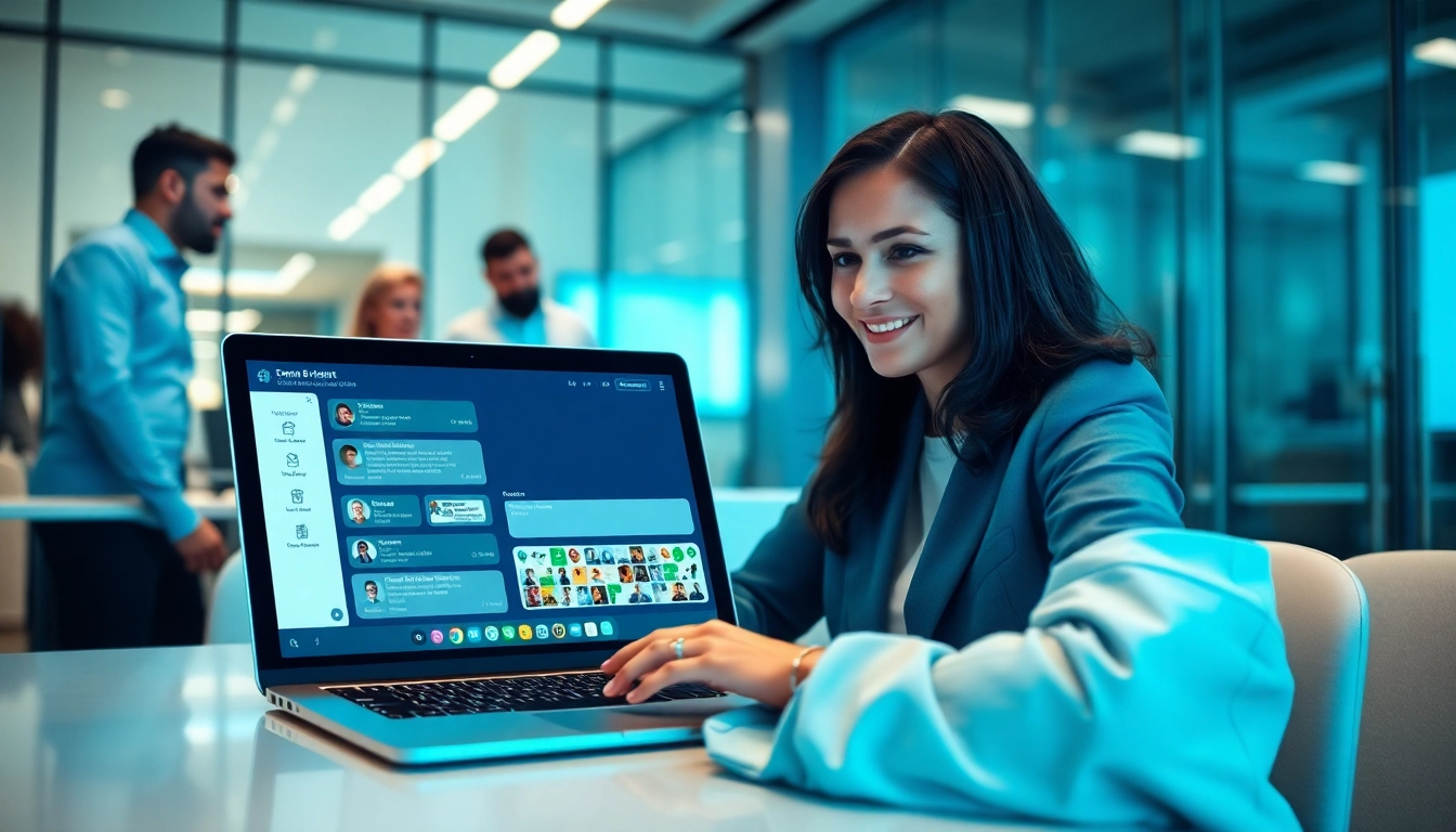 Engaging teams with an enterprise assistant in a modern office, showcasing technology integration.