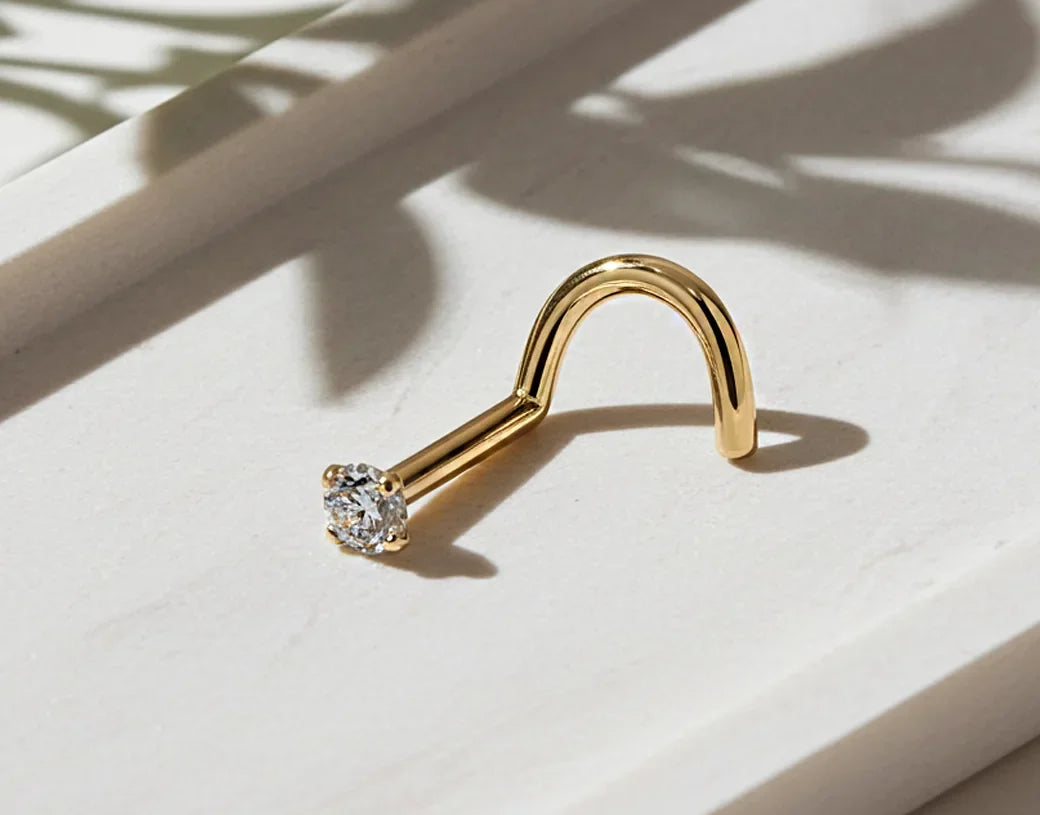 Shop Gold Nose Stud with Diamond for a Stylish and Elegant Look