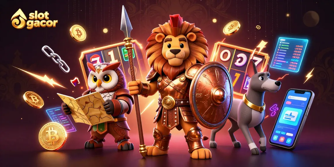 Experience thrilling slot gacor action with a vibrant 3D illustration featuring strategic symbols and characters.
