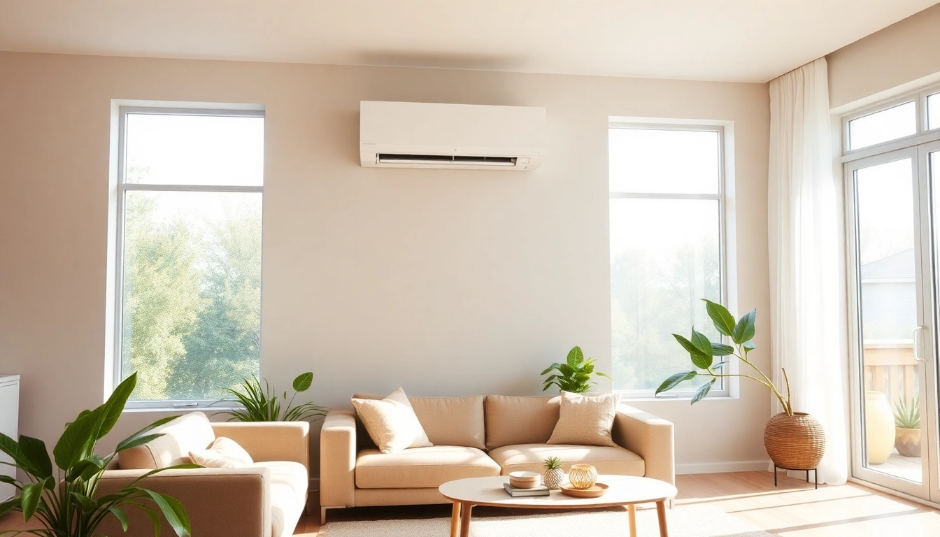 Install Mitsubishi mini split ac in a stylish modern living room setting with natural light.