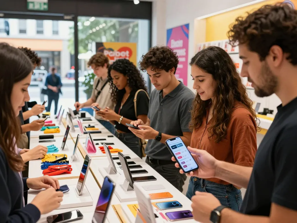 Engaging shopping scene at https://hubet88.icu/ highlighting diverse shoppers interacting with products.