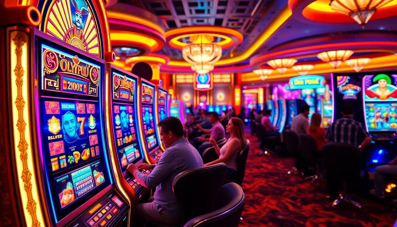 Experience the thrill of the slot demo olympus with players celebrating in a vibrant casino scene.