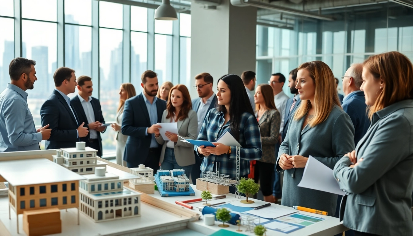 Engage in construction networking to build connections at a vibrant urban event.