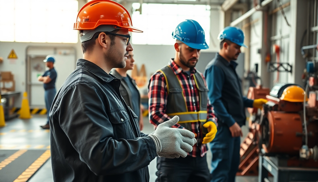 Workers identifying physical hazard in a safety-conscious environment highlighting safety measures.