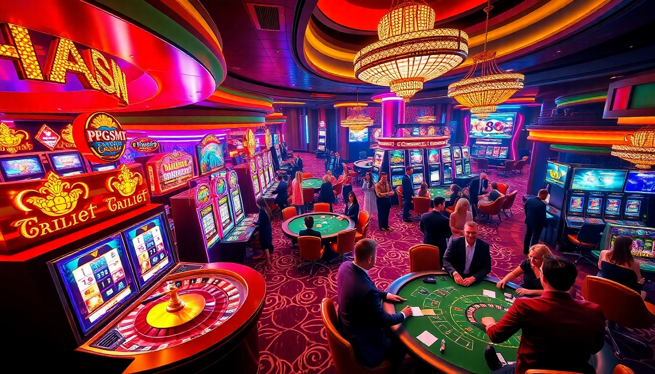 Experience the excitement of PG Soft games in a vibrant casino atmosphere, featuring slot machines and poker tables.