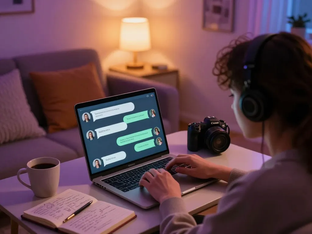 Engaging in AI NSFW chat in a cozy digital space with modern decor.