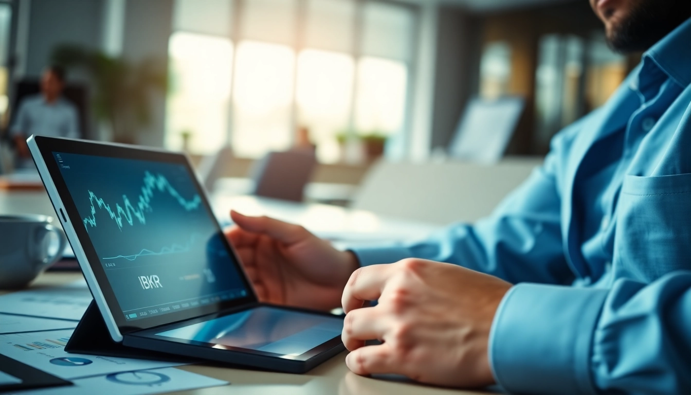 Analyze IBKR stock price trends with a financial analyst reviewing stock market data in a modern office.