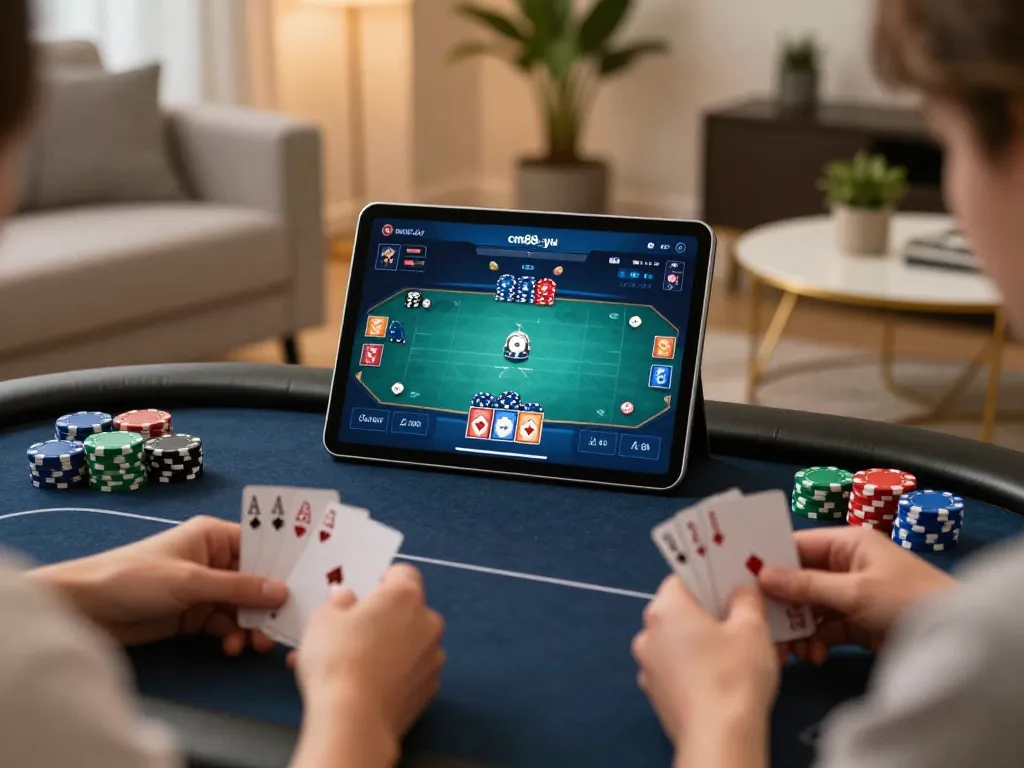 Engaging online poker action on cm88-yu, showcasing strategic gameplay with cards and chips in view.